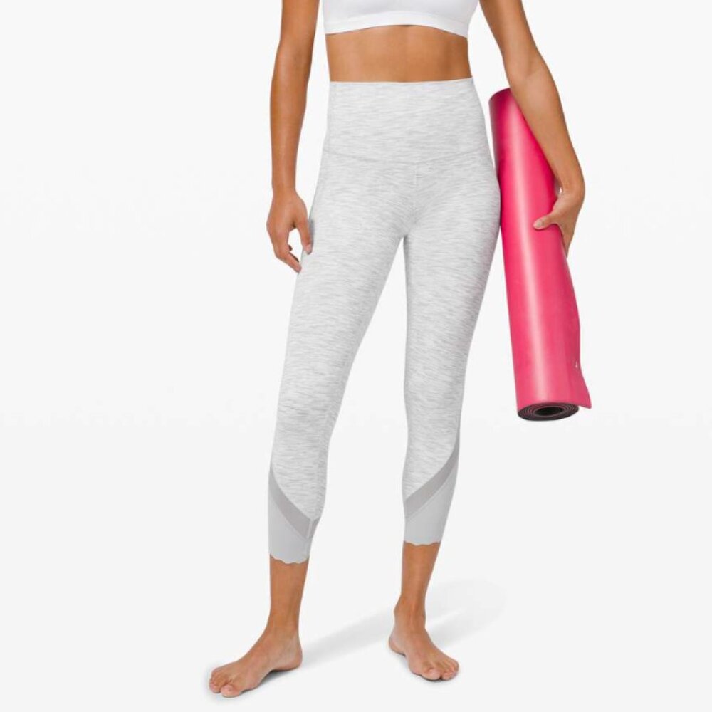 Lululemon Wunder Under Crop High-Rise Roll Down Scallop Heathered Gray Size 2